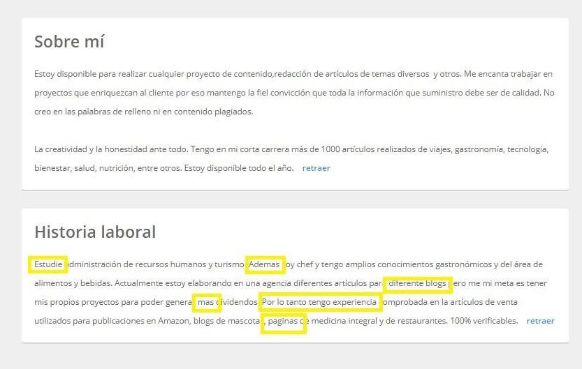 errores ortograficos en perfiles de redactores